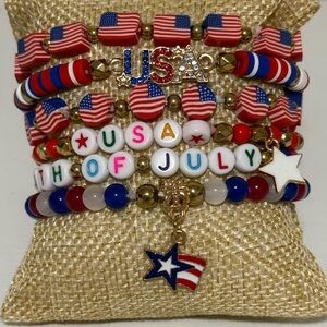 Patriotic USA Beaded Bracelet Stack Set NEW
